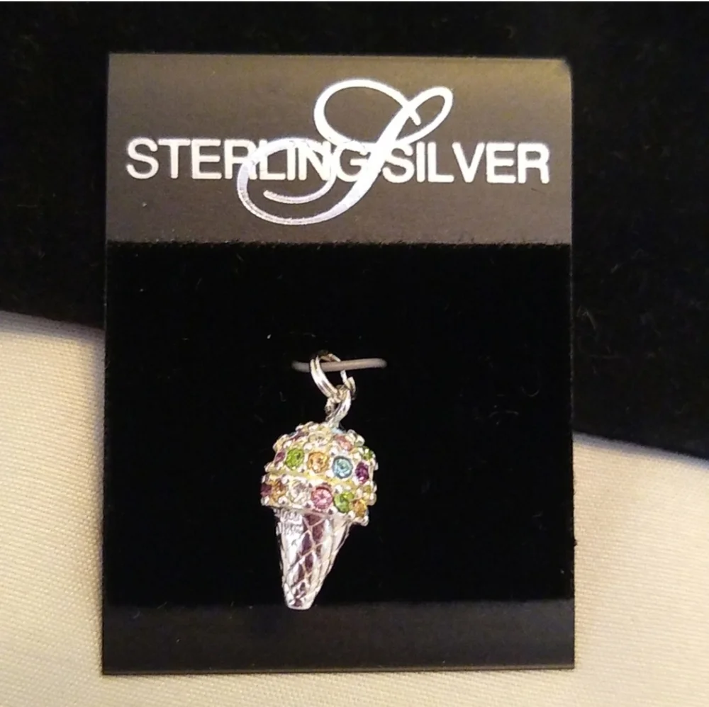 STERLING SILVER Vintage Charms with Crystals Set of 2 - Picture 2 of 10